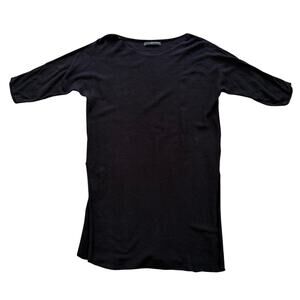 Peruvian Connection Pima Cotton Linen Blend Black Tunic Top Fine-weave Small